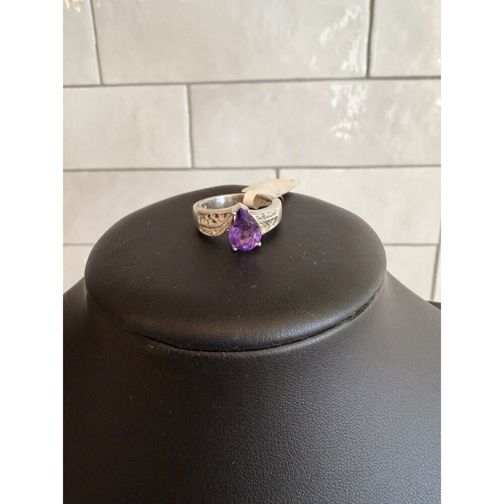 Vintage 925 Sterling Silver Amethyst & Moissanite Ring Size 7